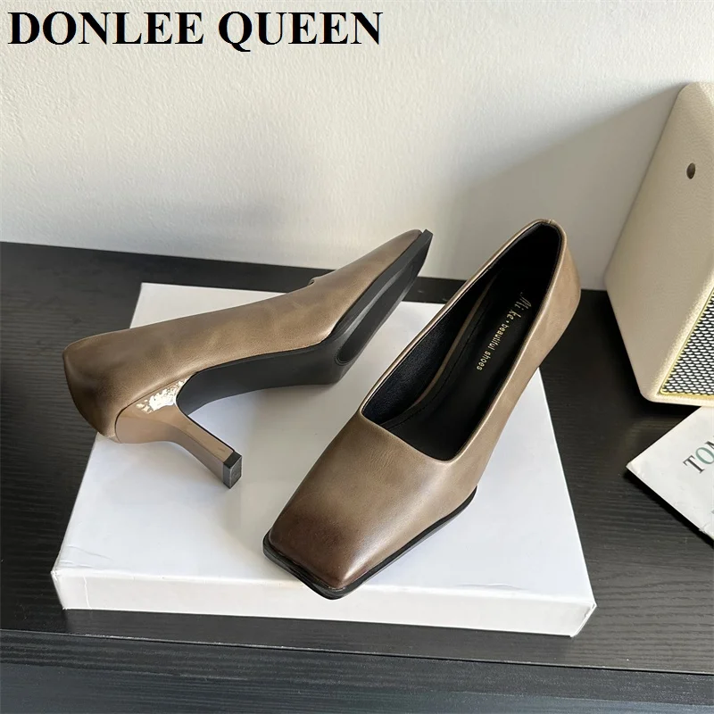 Women Pumps Square Toe Sexy High Heels Shallow Slip On Party Dress Shoes Office Pumps Elegant Wedding Shoes Office Ladies  Mujer