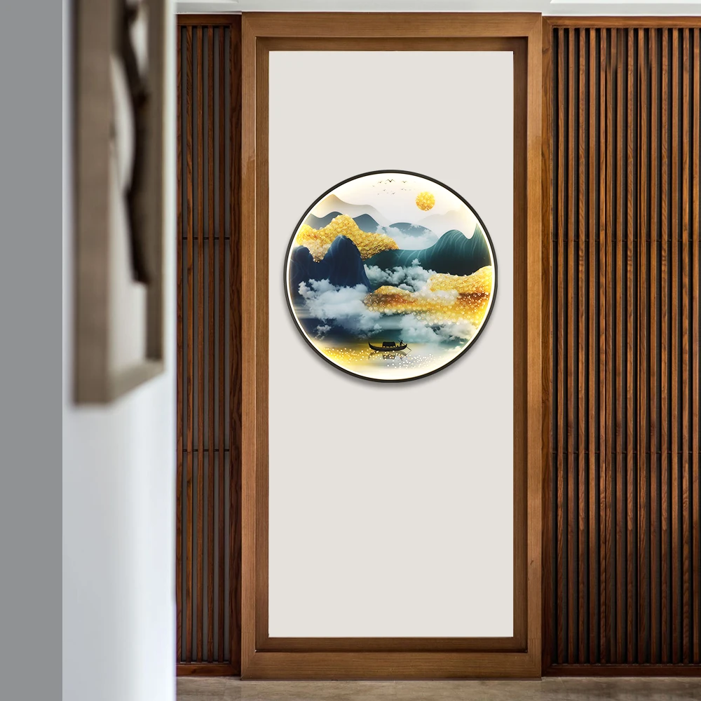 SAMAN Wall Lamps Modern Landscape Painting LED Sconces Round Light Creative For Home Bedside