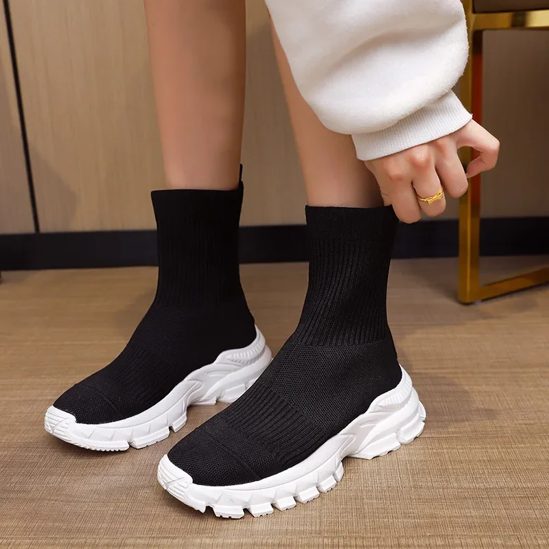 Knit Socks Boots Women Fashion Boots Sports Platform Shoes Chelsea Slip-on Casual Shoes Woman 2022 New Ladies Loafers Sneakers