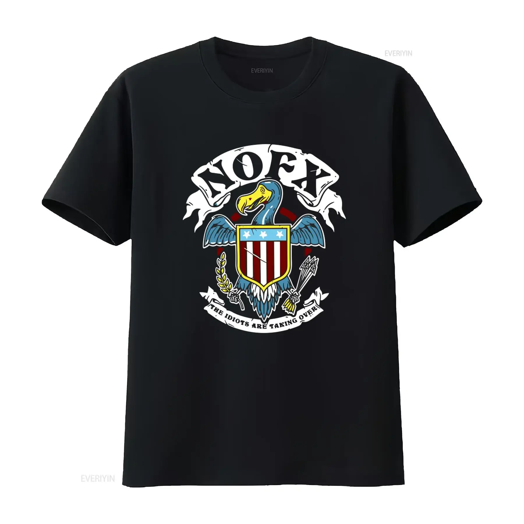 Nofx Punk Rock Skate Core Medium T Shirt with Idiots Taking Over Eagle Shield Print vintage Washed Casual streetwear