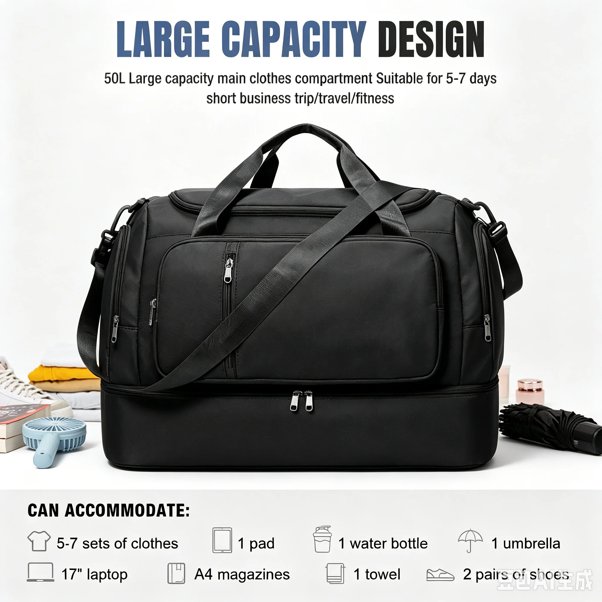 Large Capacity Travel Luggage Bag Portable Folding Expandable Duffel Bag Short Distance Travel Clothing Storage Bag Weekend Bag