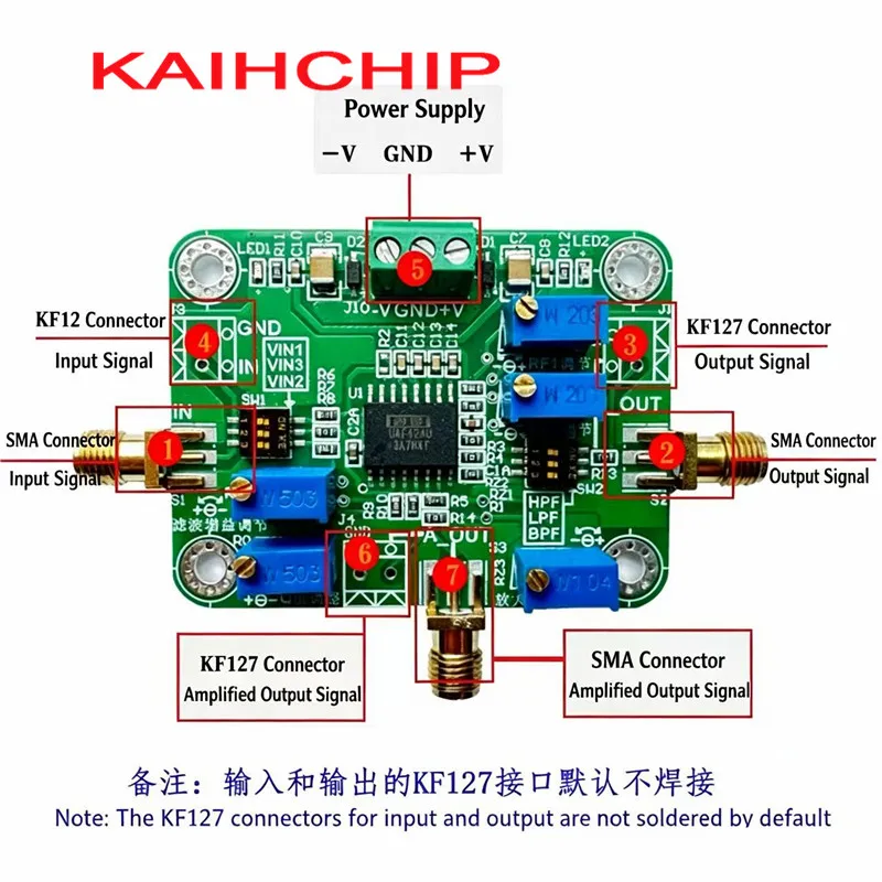 UAF42 Active Filter Module Low Pass High Pass Band Pass Adjustable Gain Q Value Tunable Frequency Universal Filter Board SMA