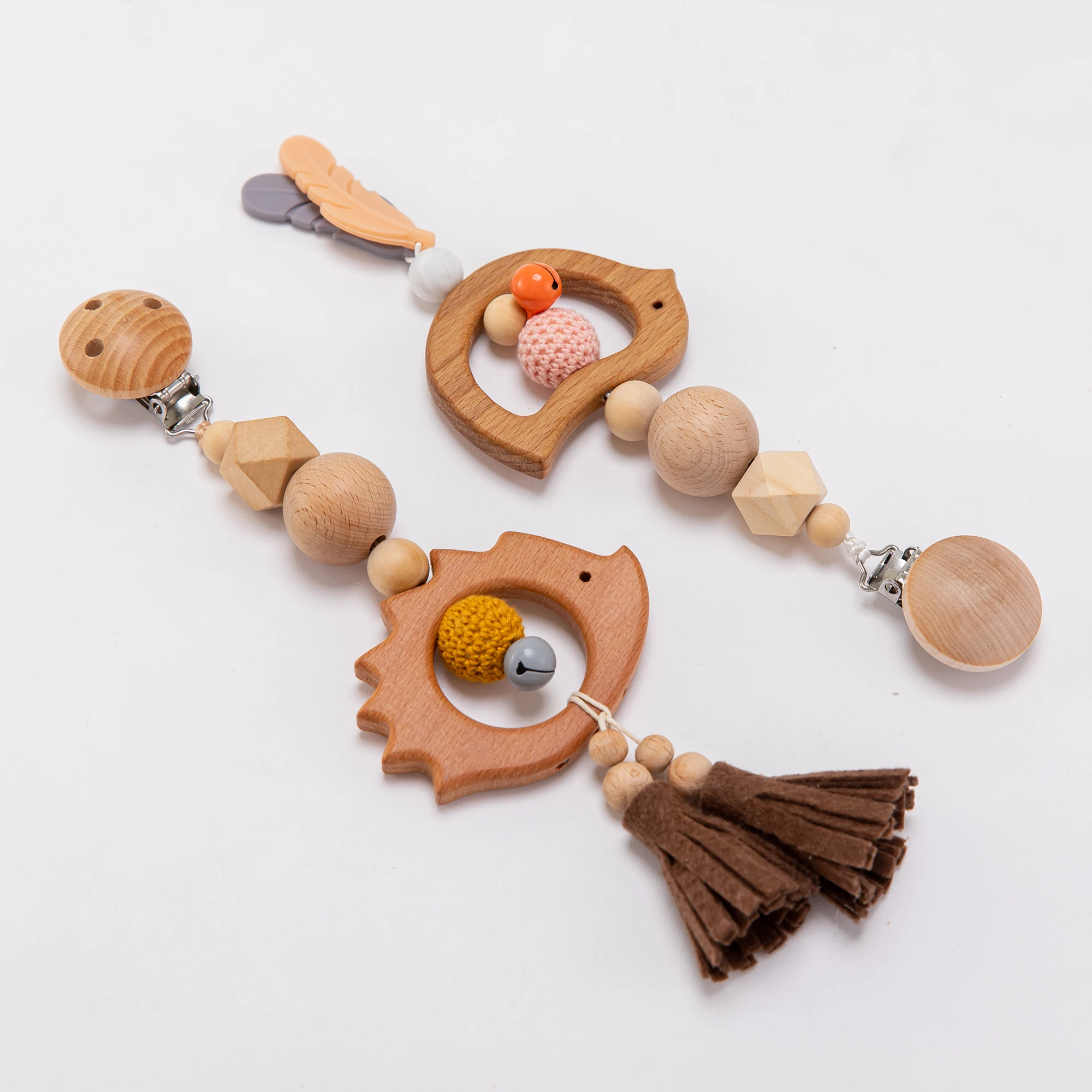 قطعتان من ألعاب الأطفال، مشابك لعبة عربة الأطفال، سوار لتخفيف التوتر للأطفال، ألعاب عضاضة خشبية 0 3 سنوات لعبة خشخيشة خشبية للرضع #2