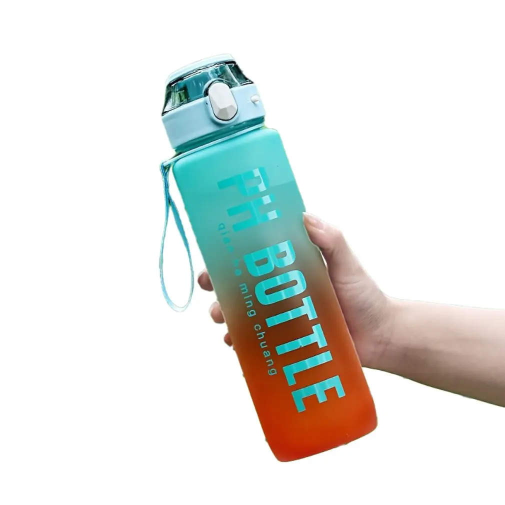 

1000ML Water Bottle Fashion Healthy Color Change Design Large Capacity Sports Plastic Portable Hanging Rope Drinking Bottles