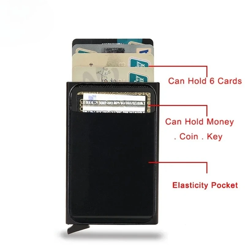 Dompet Kartu Kredit Minimalis Pintar dari Aluminium Logam Tipis dengan Fitur Pop-up untuk Pria, Tempat Kartu Kredit