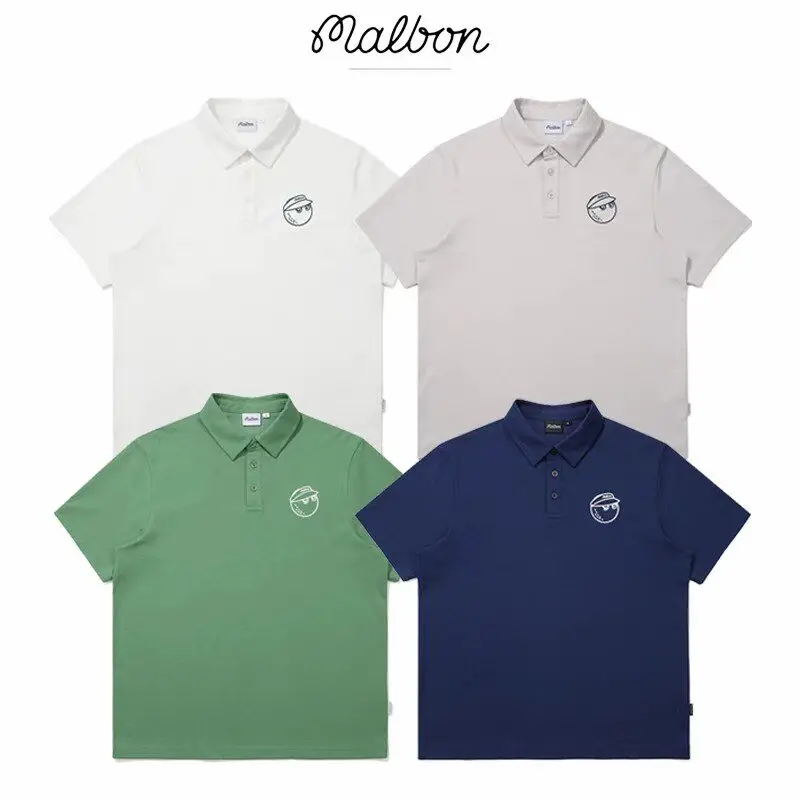 2026 malbon Men's Golf Polo Shirt Korean Fashion Summer Ice Silk Quick Dry  Breathable Short Sleeve Sports T-Shirt Casual Top