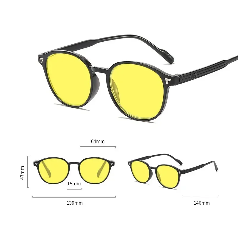 New Retro Ruond Night Vision Glasses Men Women Large Frame Yellow Protective Sunglasses High-definition Computer Driving Glasses
