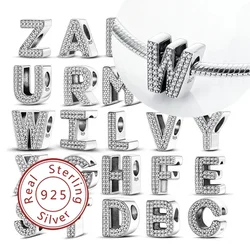 A-Z Shape Letters Charms Beads 925 Sterling Silver Fit Original Bracelets for Women Silver DIY Jewelry Bead