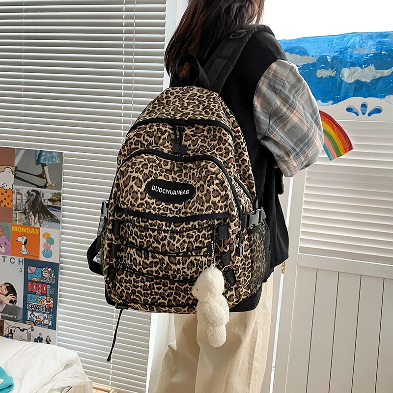 new Leopard print Backpack Teenage College School Bag Large capacity Girl Boy Book Bag Laptop Bag unisex leisure Travel Backpack