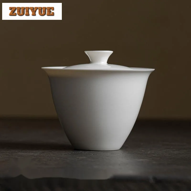 120ml Handmade Apricot White Cover Bowl Japanese Style Anti Scald Gaiwan Aesthetic Tea Tureen Tea Brewing Tea Services Crafts