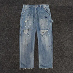 Jean Délavé en Denim pour Homme, Pantalon de Styliste à la Mode, Trous, Surintendant, Hip Hop, Fermeture Éclair