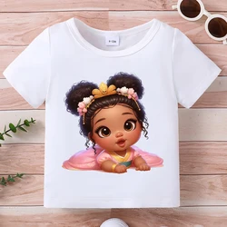 Summer Girls T-shirt Round Neck Short Sleeved Cartoon Character Print Top Korean Version Full Moon Cute Baby