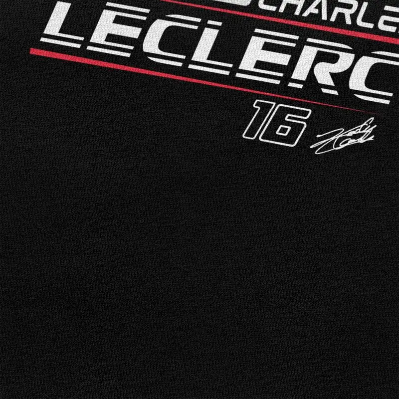 مخصص كلاسيكي تشارلز لوكلير 16 الرياضة سباق السيارات تي شيرت الرجال تي شيرتات قصيرة الاكمام تي شيرت مطبوع القطن العادية التي شيرت البضائع #3