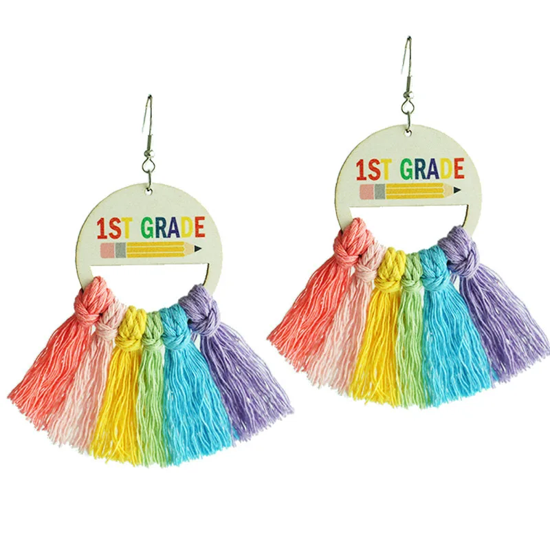 First Day of School Dangle Earring for Women Back To School Tassel Earrings for Teacher Students Appreciation Gifts 1ST Grade