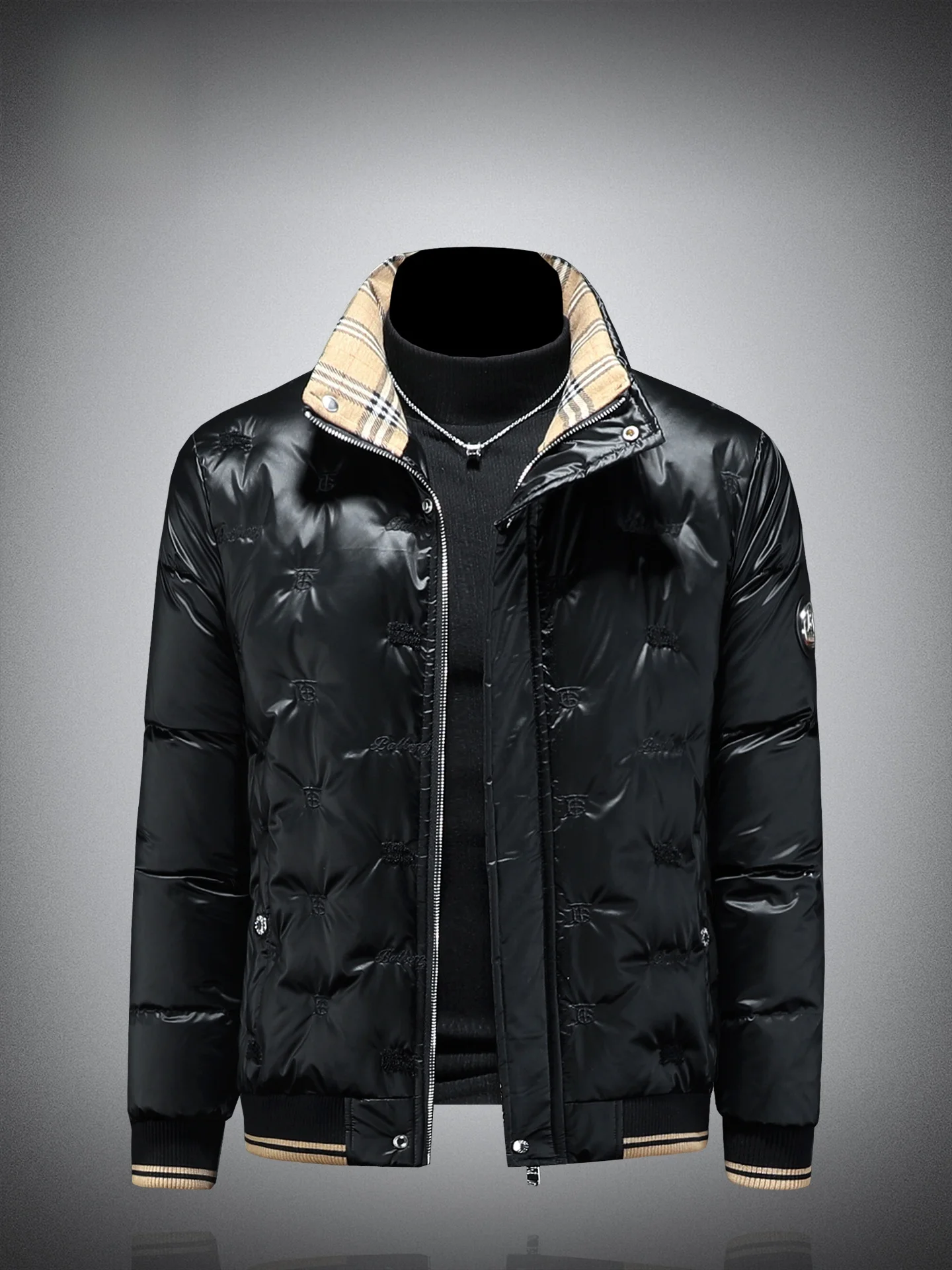 

Мужская стеганая куртка премиум-класса 2025: Новая модная модель с вышивкой, в клетку, с цветовыми блоками, воротником-стойкой, короткое пуховое пальто, зимняя верхняя одежда