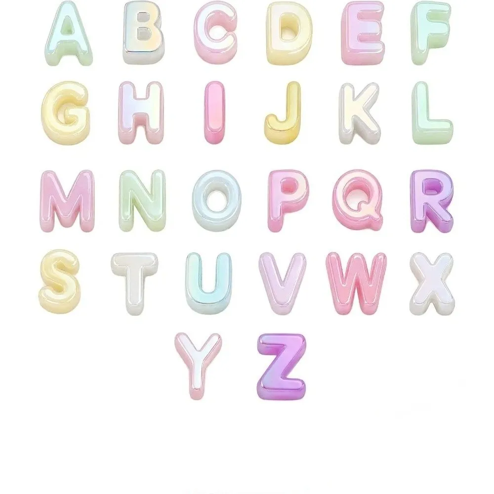 26PCS Marble Texture Acrylic Letter Beads Transparent Colored DIY Craft Beads Loose Bead Large Hole Name Bracelet Beads