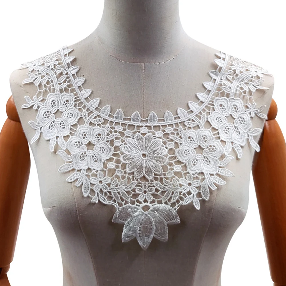 1Pcs Embroidered Fake Collar Fine Venise Lace Fabric Dress Applique Blouse Sewing Trims DIY Neckline Collar Costume Decoration