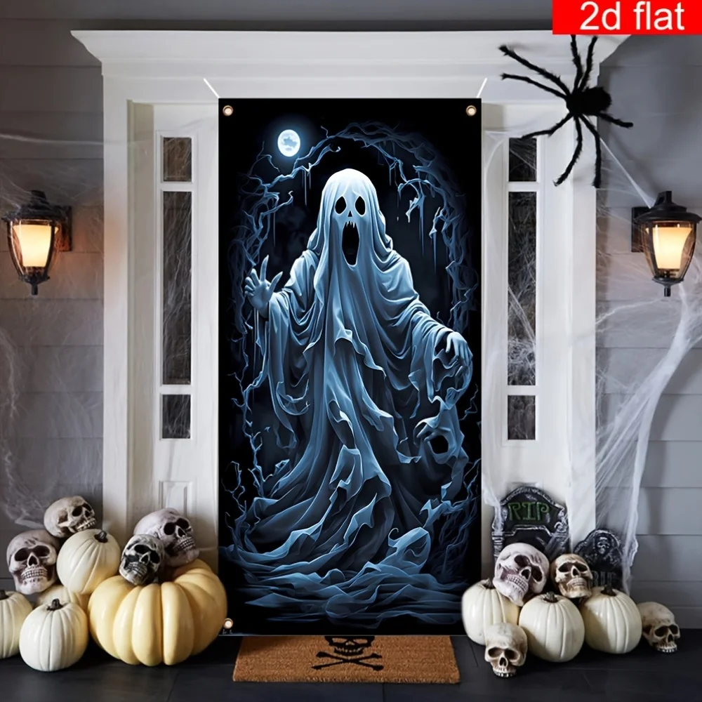 [] قطعة واحدة، ديكور لافتة الهالوين السعيدة، بوليستر، خلفية تصوير شبح الهالوين المرعبة، حفلة عشية الهالوين