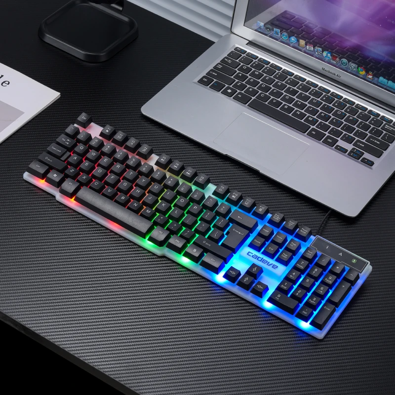 APAYADO VR6 Wired Gaming Keyboard 104 Keys Full Size USB RGB Backlit Floating Keycaps Mechanical Feel Multimedia Keys