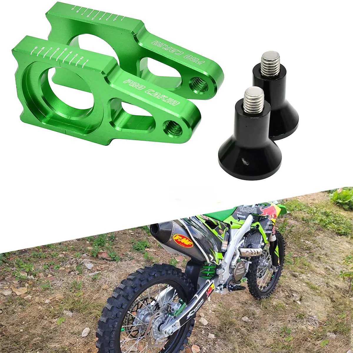 

For Kawasaki KX KLX 125 250 250F 450F 450R 2003-2014 2015 2016 2017 2018 CNC Rear Chain Adjuster Axle Block Protection Cap