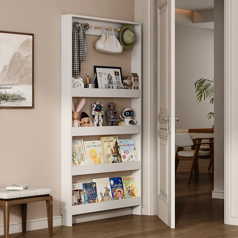 Bookshelf shelf behind the door Ultra-thin storage narrow cabinet Solid wood bookcase Floor to wall storage rack