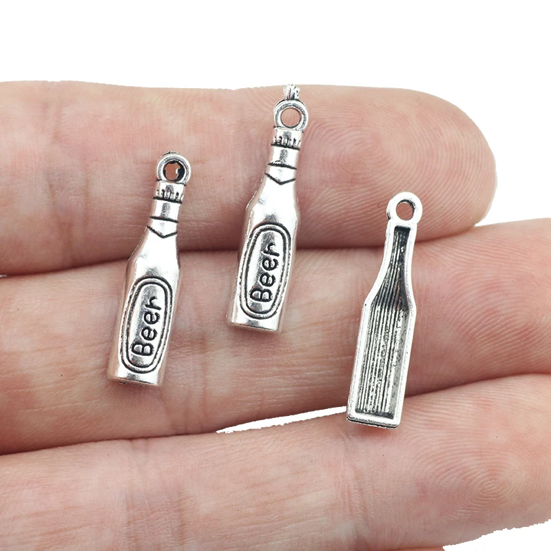 30pcs/lot 5*22mm Alloy Beer Bottle Charm Antique Silver Color DIY Charm Pendant For Necklace Jewelry Making Findings