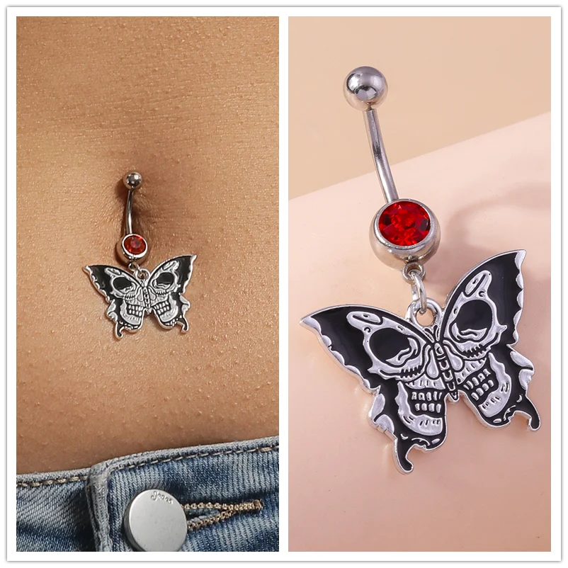 Death Moth Nabelring Chirurgenstahl Gothic Sarg Totenkopf Schmetterling Halloween Bauchnabelring Piercing Ombligo Körperschmuck – Detail 7