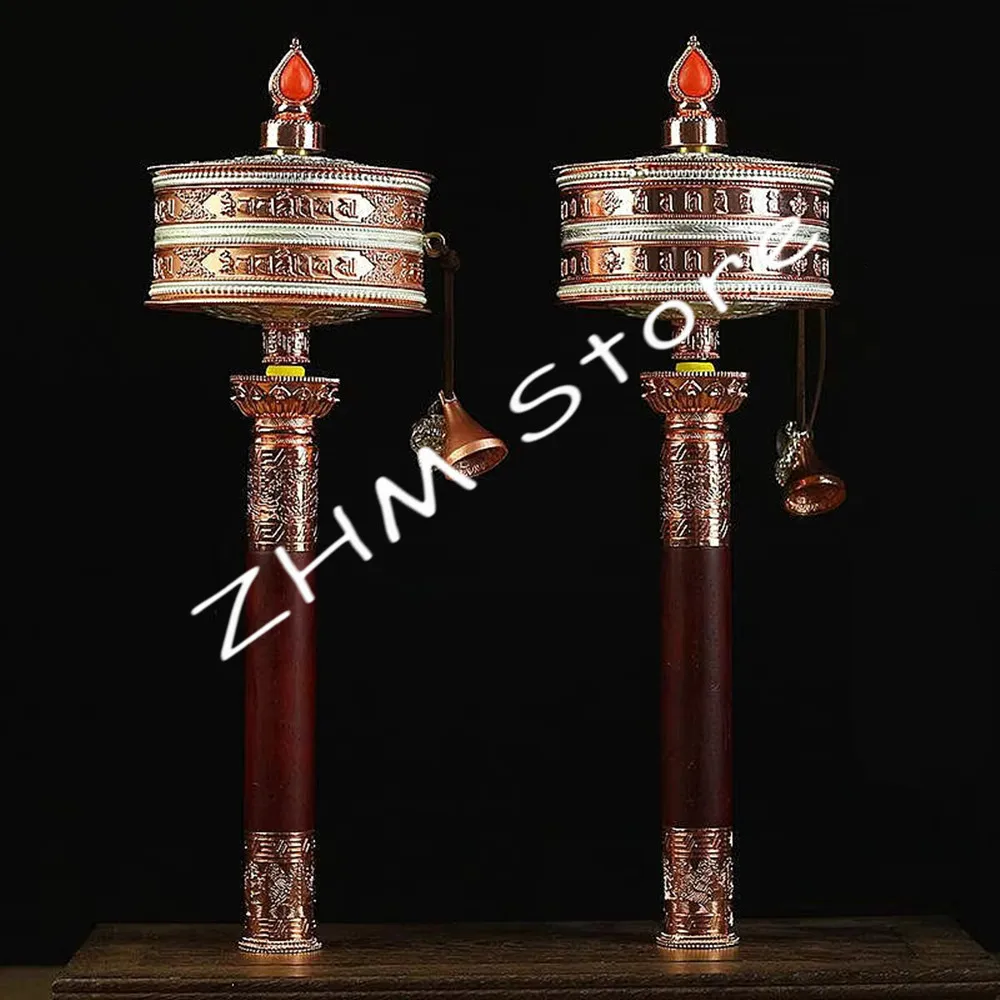 30cm Pure Copper 100000 Times Mantra Smooth Quiet Six Words/Ushnisha Sita Tapatra Scripture Hand Cranking Prayer Wheel Crafts
