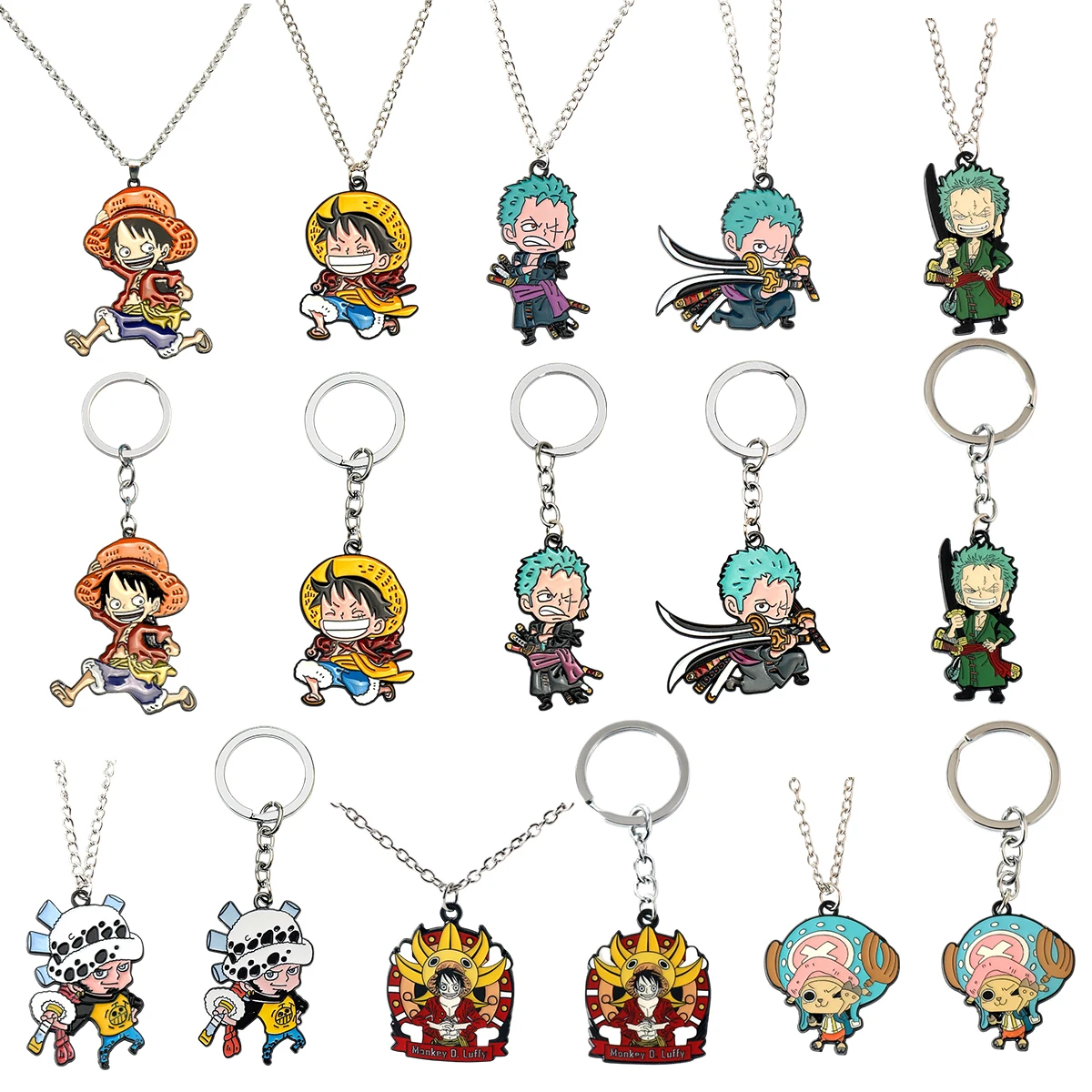 One Piece Anime Luffy Zoro Ace Keychain Necklace Cartoon Character Backpack Car Keyring Unisex Sweater Chain Jewelry Fan Gifts