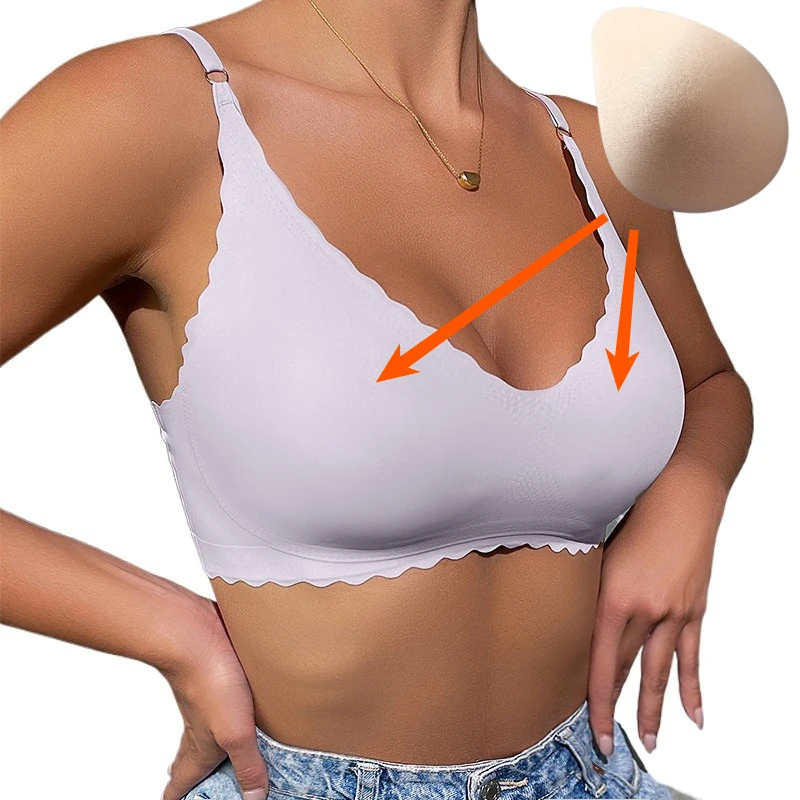 

Women's Bras Are Thin in Summer and Can Be Replaced with Chest Pads. Small Breasts Become Larger. Ice Silk Wavy Edge Seamless