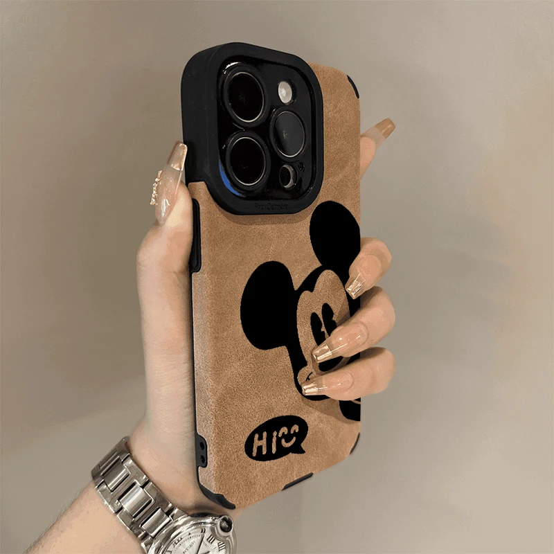 Cartoon Mickey Mouse Matte Skin-Feel Schokbestendig Telefoonhoesje voor iPhone 16 15 14 13 12 Pro Max Volledige dekking beschermhoes