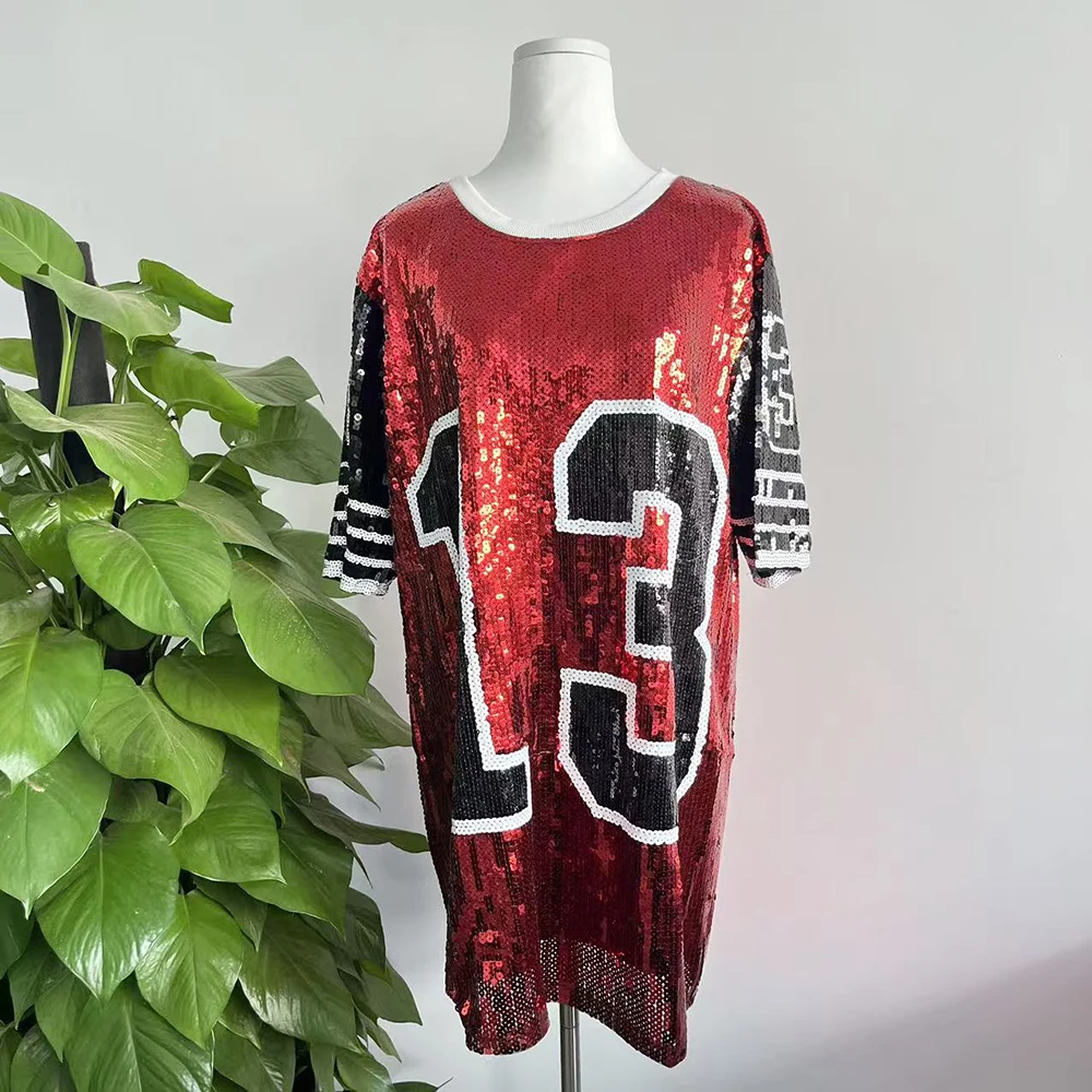 Greek Fashion Red Black White Number 13 Sequin shining hip hop Sorority Sequin shirts coat