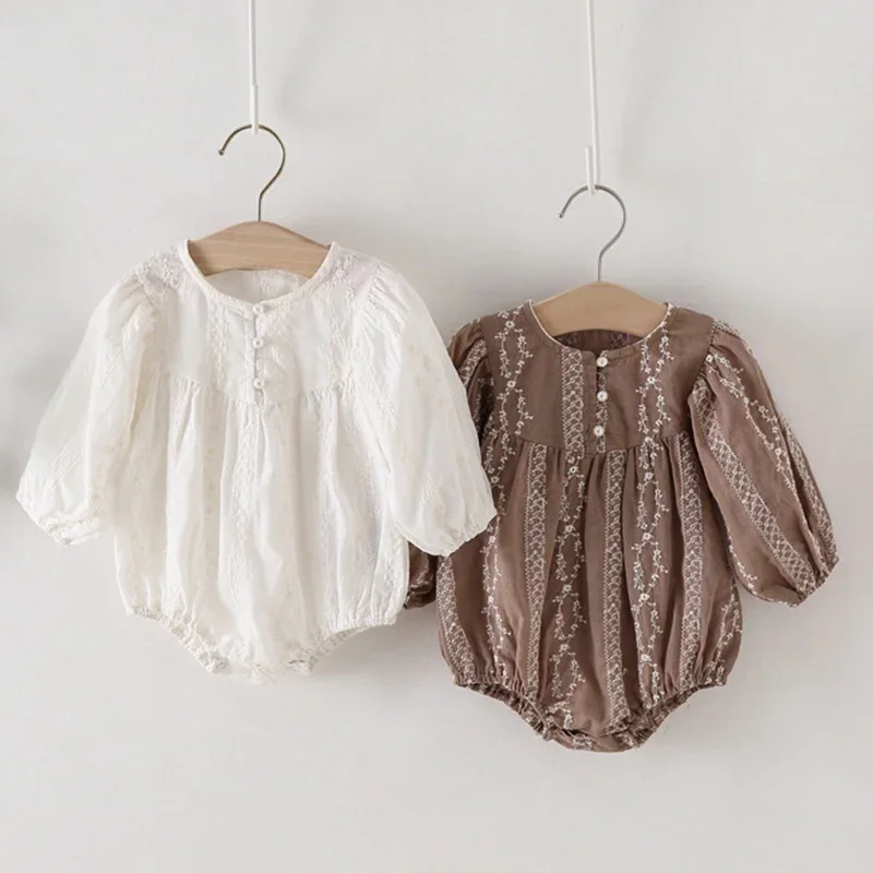 

Korean Style Toddler Baby Girl Romper Cotton Long Sleeve Floral Embroidery Newborn Girls Jumpsuit Spring Autumn Baby Clothes