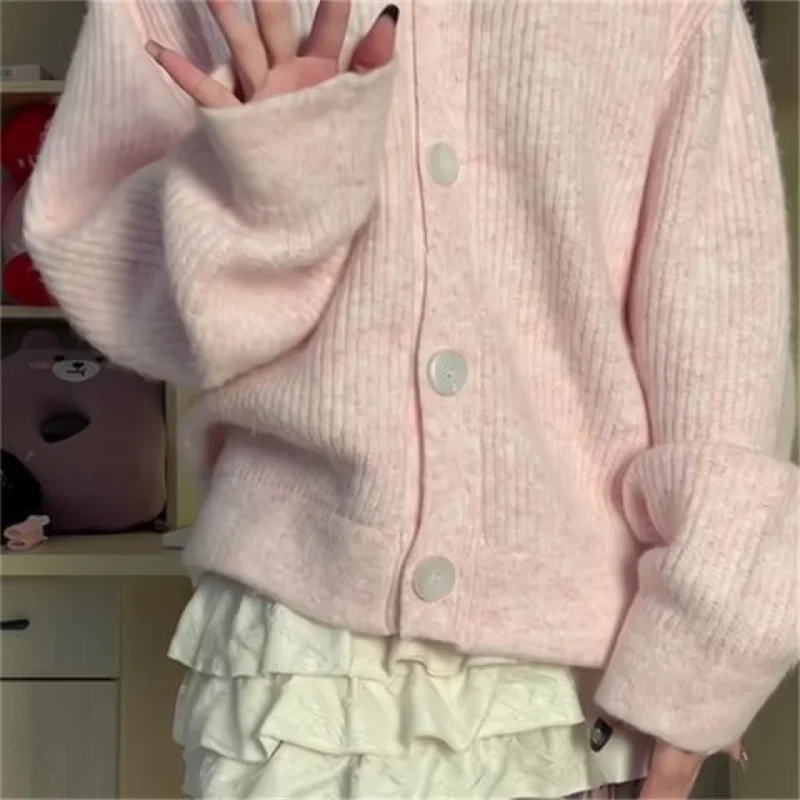 V-neck Cardigan Women Pure Knitted Sweet Princess Fashion Soft Loose Korean Style Girls Autumn Students Collage New Coats