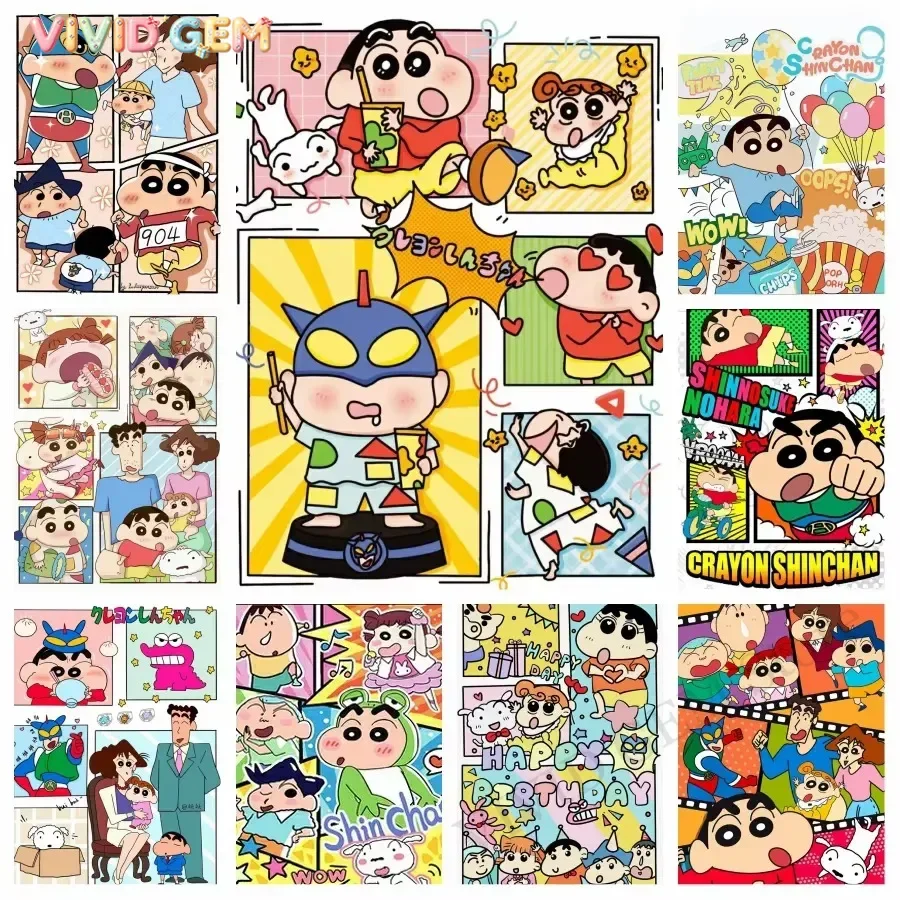 VIVID GEM Crayons Shin Anime 5d Diamond Painting Full Drills Cute Shinnosuke Nohara Cartoon Characters Mosaic Handcraft Home D