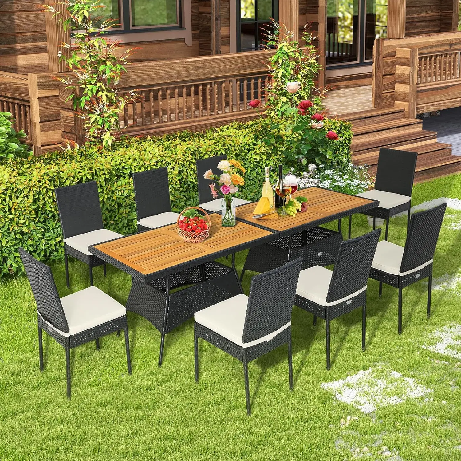 

Tangkula 10 Piece Wicker Patio Dining Set, Outdoor Rattan Table & Chairs Set with Padded Cushions, Patio Furniture Dining