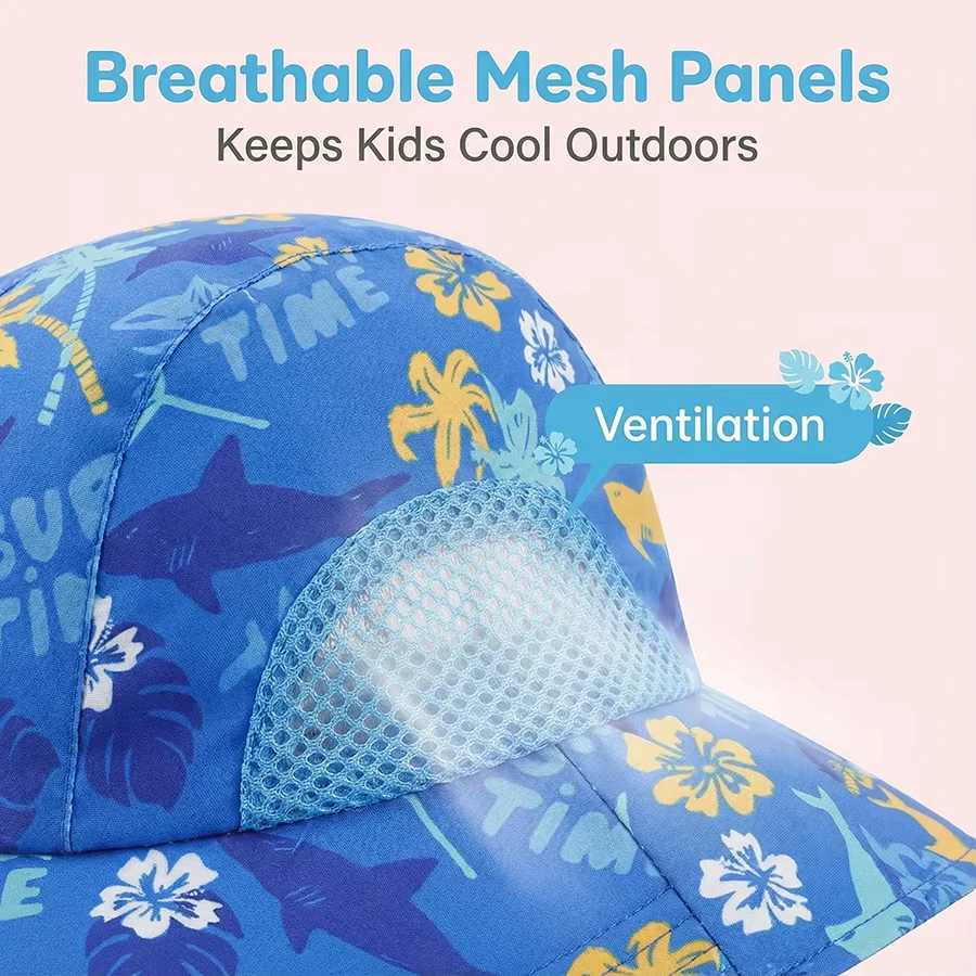 2-piece 1-13Y Children's Digital Printing Adjustable Sunscreen Neck Hat for Protection - Sun Hat view 6
