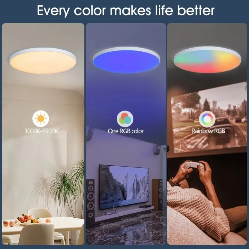 Tuya WIFI Smart Ceiling Light 38cm Round RGB Ambient APP Remote Dimming Alexa Google Voice Control Bedroom Living Room Decor