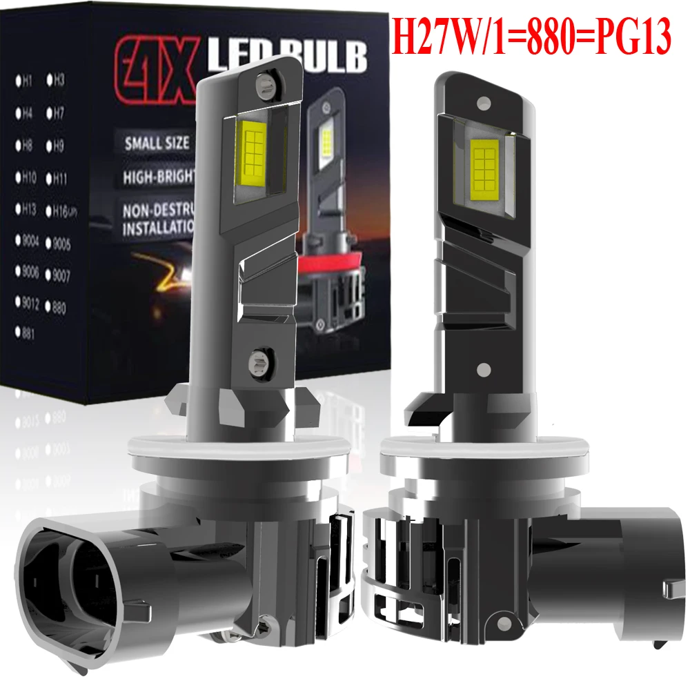 2pcs H27W/1 880 H27 PG13 Led White Moto Fog Lamp 12V Canbus No Error Light Car Headlight Turbo Diode Bulb No Adapter Required