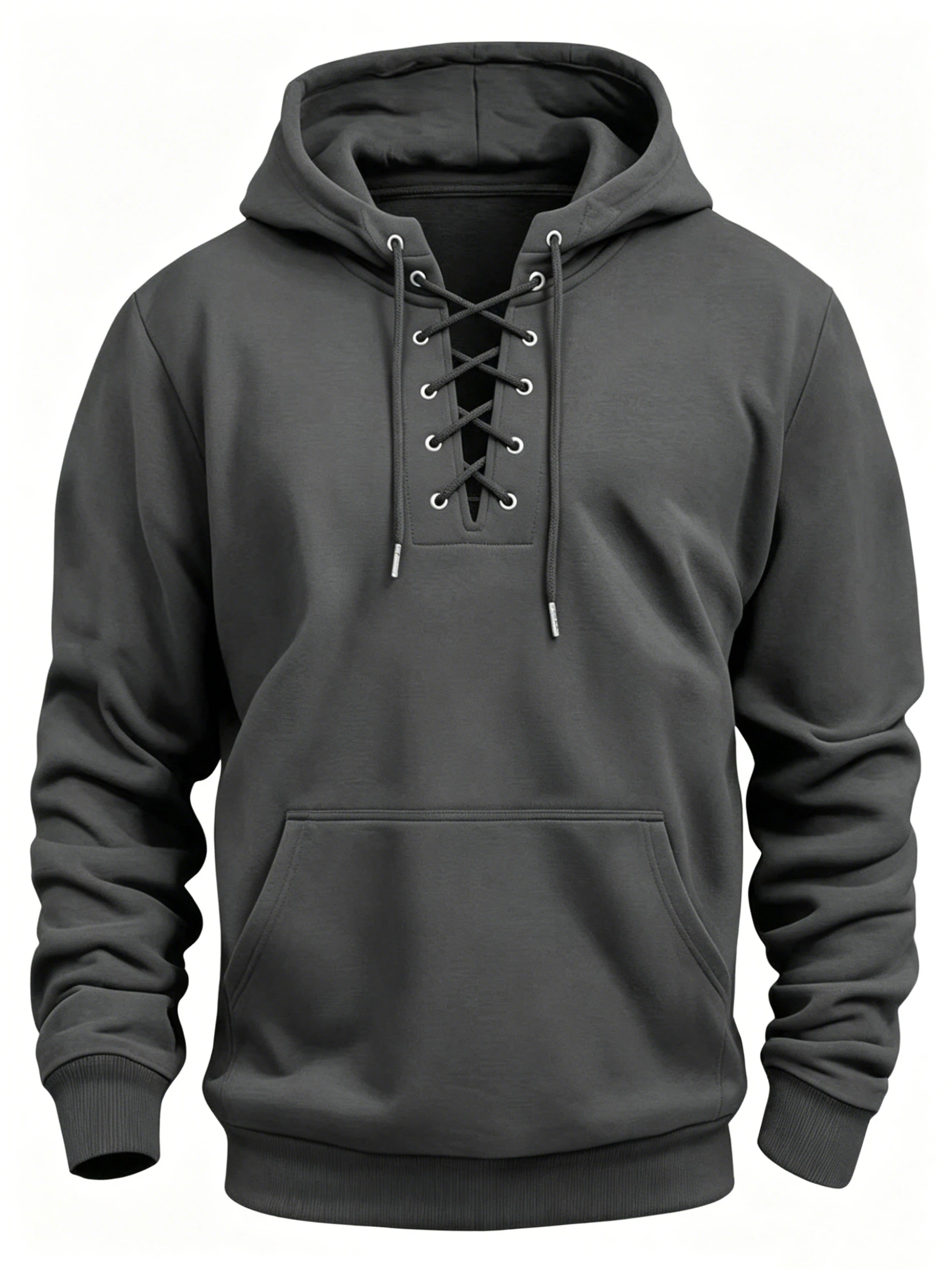 Herren Retro-Stil Kapuzenpullover mit Schnürung, locker geschnittener Langarm-Pullover in Unifarben-Design für Herbst und Winter. – Detail 5