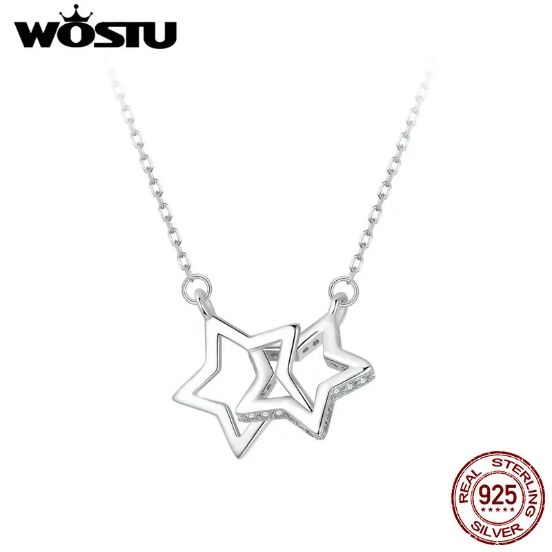 WOSTU Original 925 Sterling Silver Swinging Starlight CZ Necklace Adjustable Chain For Women Birthday Party Gift Fine Jewlery