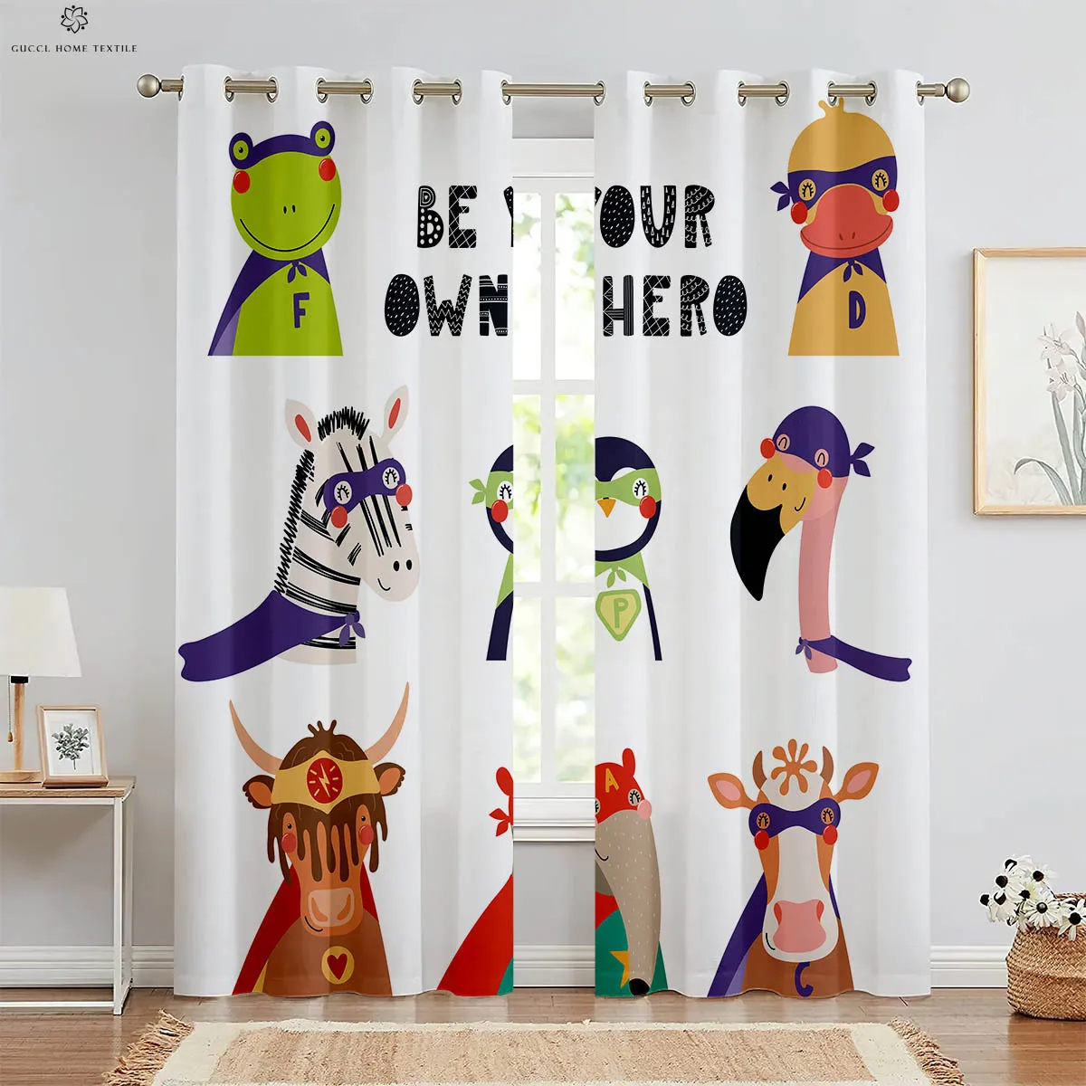 Cute Cartoon Animal Giraffe Dog Print Curtain Bedroom Living Room Study Children's Room Curtain Can Be Customized 2 Pieces