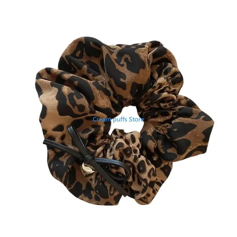 50LE Elegant Leopard Print Scrunchies For Women Girl Daily Wear Ponytail Holder Hair Styling Accessories For Fine Hair 2PCS