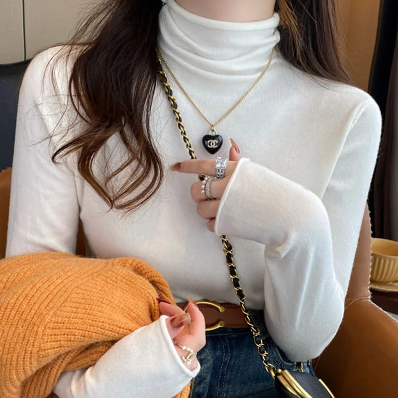 محبوك سترة المرأة البلوفرات الجديدة طويلة الأكمام الياقة المدورة الأسود متماسكة سترة البلوز النساء بلايز البلوزات النساء الملابس Q1138