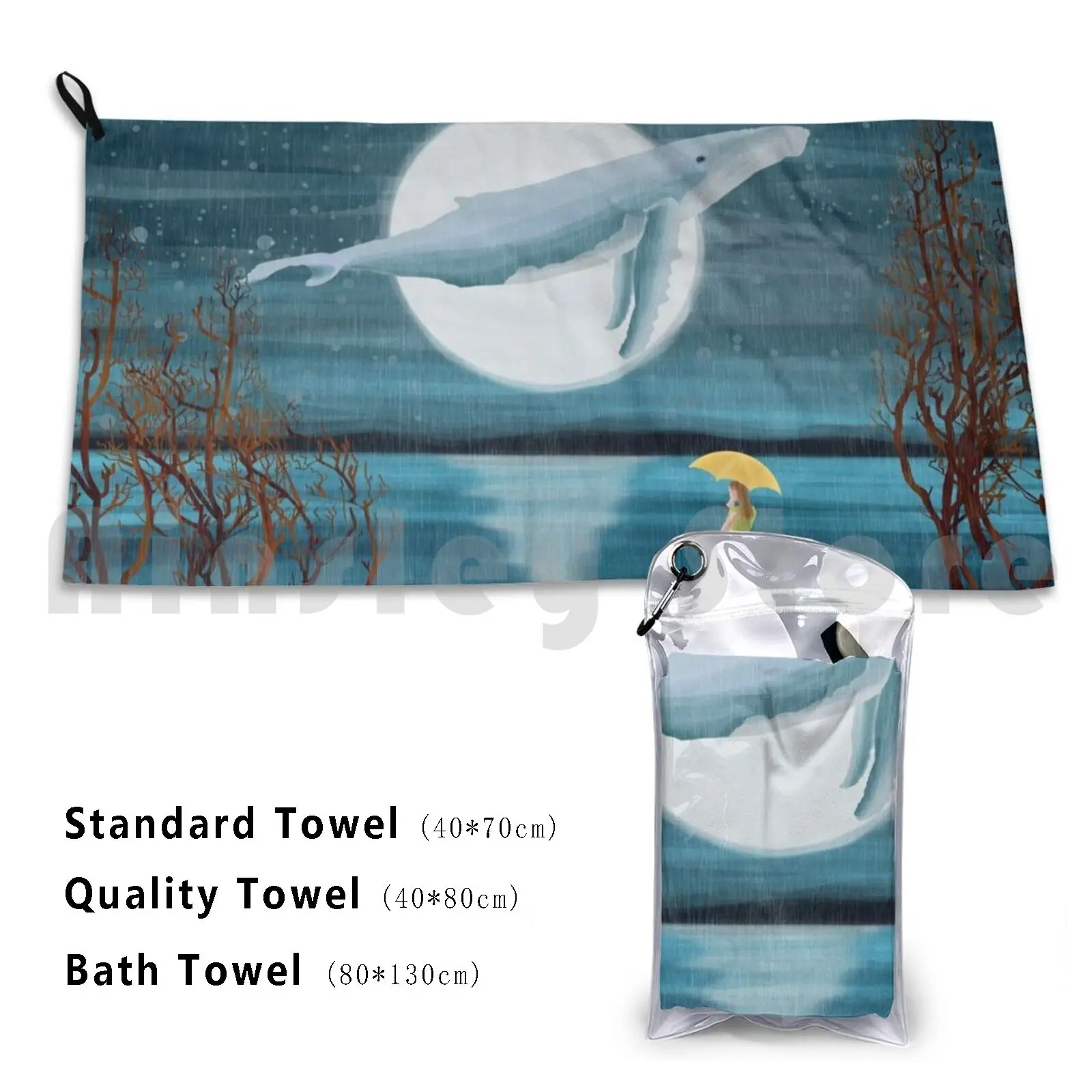 Strange Waters Bath Towel Beach Cushion 2865 Girls Sailing Blue Whale Surreal Illustration For Children Kids