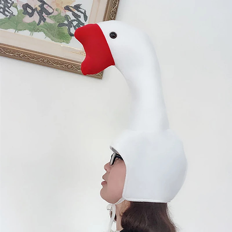 Cute Plush Funny Goose Shape Cap Adult Kids Halloween Party Cosplay Animal Hood Hat Winter Warm Costume