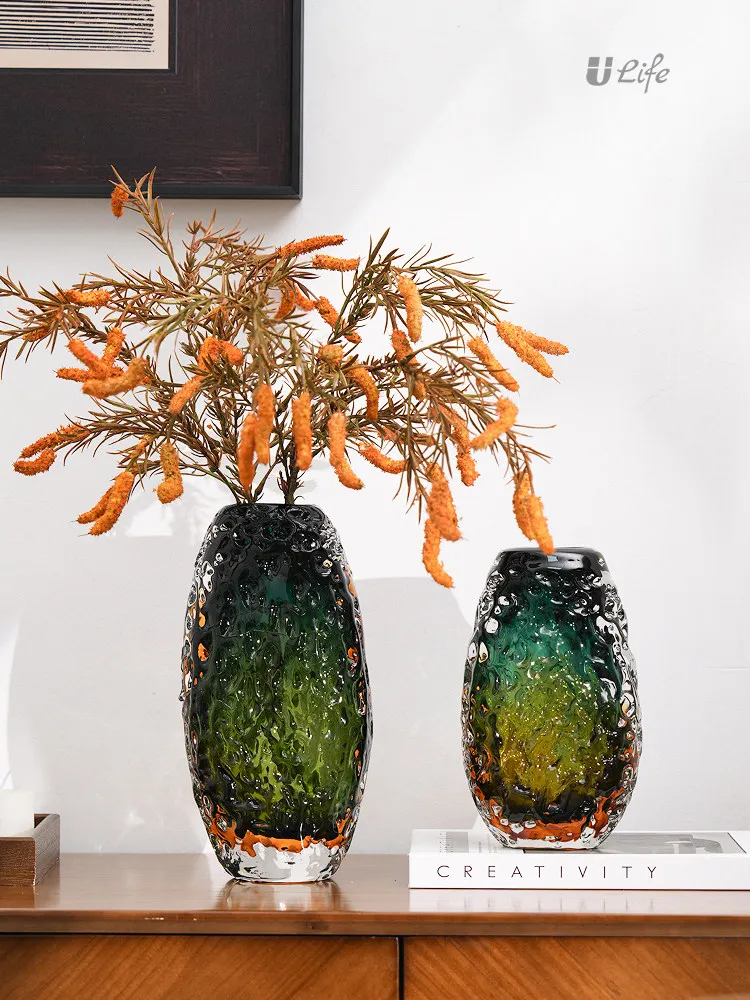 

DSA emerald heavy glass vase ornament - decorative piece for entryway, dining table, and crafts