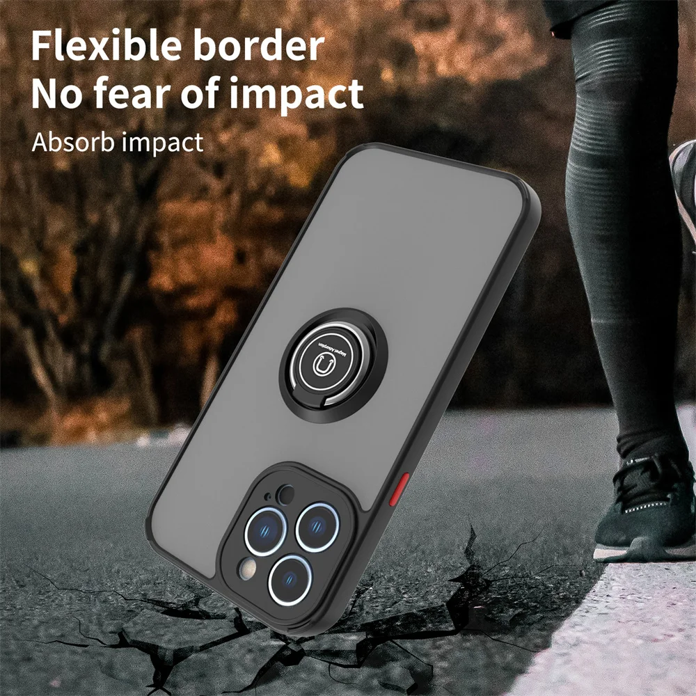 Magnetic Matte Case  For IPhone 15 14 13 12 11 Pro Max Mini X XS XR 8 7 Plus Shock Proof Ring Holder Cover
