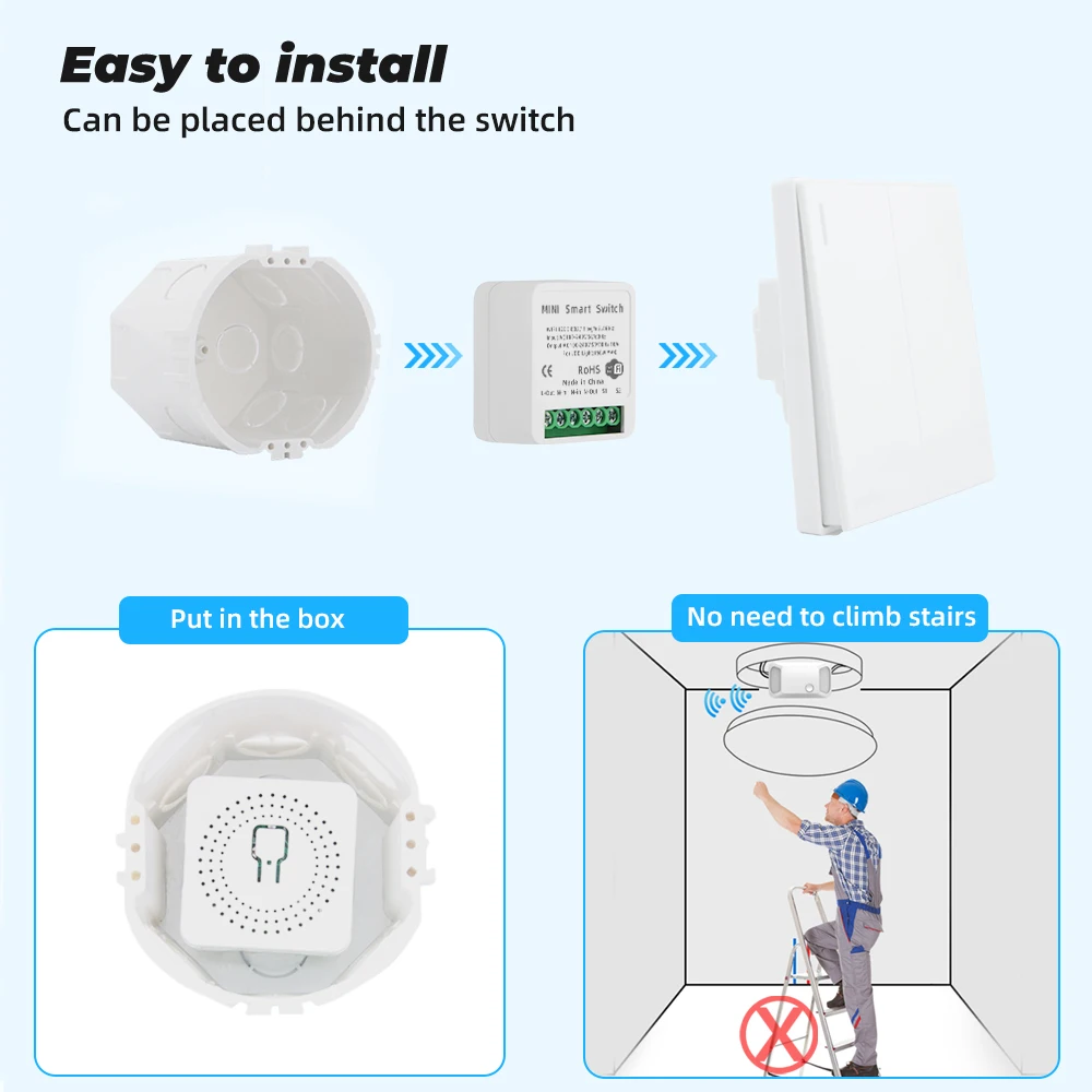 16A Tuya WiFi Smart Switch Module with Power Monitor 2-way Control Mini Switch Breaker Smart Life Work With Alexa Google Alice