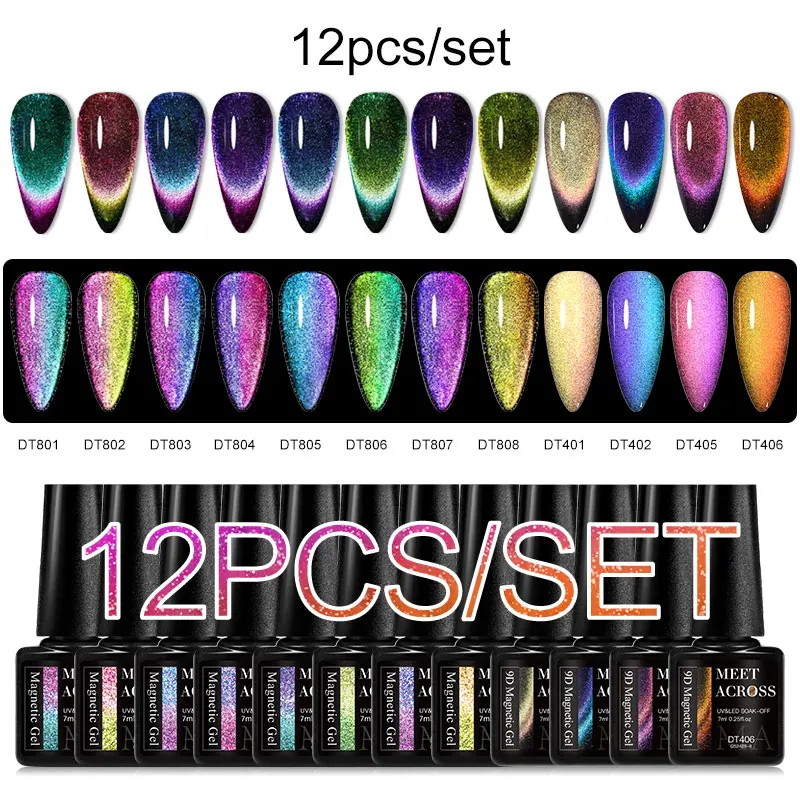 MEET ACROSS 12 TEILE/SATZ Aurora Katze Magnetische Gel Nagellack Moonligh Magnetische Semi Permanent Soak Off Nail art Gel Lack Kits